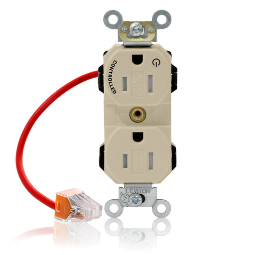 Leviton Lev-Lok Duplex Receptacle Outlet Heavy-Duty Industrial Spec Grade Split-Circuit One Outlet Marked Controlled 15 Amp 125V Modular Ivory (MT562-1CI)