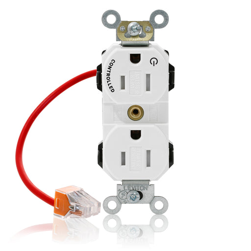 Leviton Lev-Lok Duplex Receptacle Outlet Heavy-Duty Industrial Spec Grade Split-Circuit One Outlet Marked Controlled 15 Amp 125V Modular White (MT562-1CW)