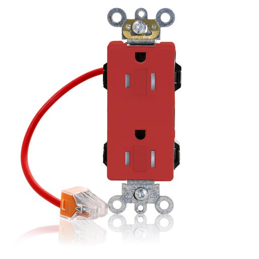 Leviton Lev-Lok Decora Plus Duplex Receptacle Outlet Heavy-Duty Industrial Spec Grade Split-Circuit Tamper-Resistant 15 Amp 125V Red (MT162-SCR)