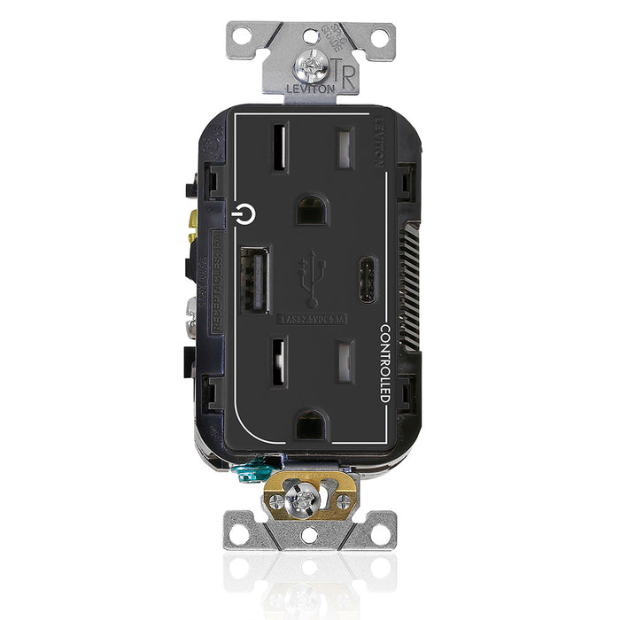 Leviton 15A Marked Controlled USB AC Receptacle Black (T5633-2E)