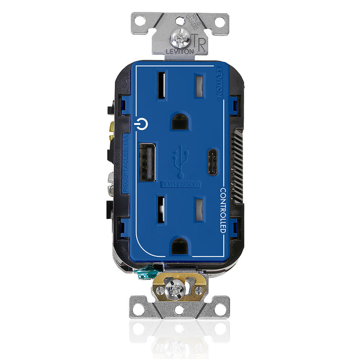 Leviton 15A Marked Controlled USB AC Receptacle Blue (T5633-2BU)
