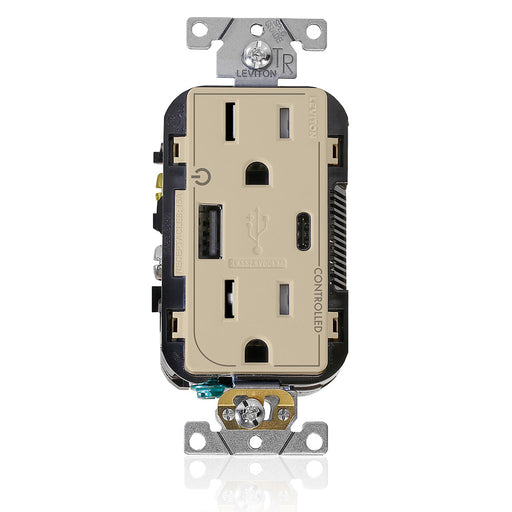 Leviton 15A Marked Controlled USB AC Receptacle Ivory (T5633-2I)