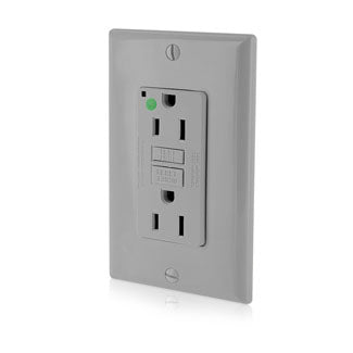 Leviton SmartlockPro GFCI Duplex Receptacle Outlet Extra Heavy-Duty Hospital Grade With Wall Plate Power Indication 15A 20A Feed-Through 125V Gray (GFNT1-HFG)