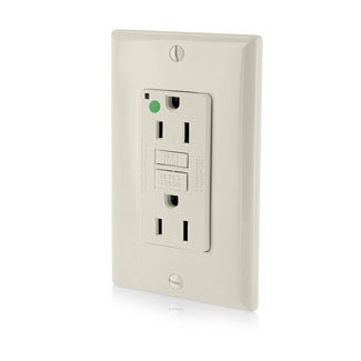 Leviton SmartlockPro GFCI Duplex Receptacle Outlet Extra Heavy-Duty Hospital Grade With Wall Plate Power Indication 15A 20A Feed-Through 125V Light Almond (GFNT1-HFT)