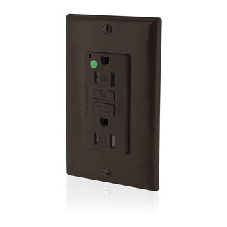 Leviton SmartlockPro GFCI Duplex Receptacle Outlet Extra Heavy-Duty Hospital Grade With Wall Plate Power Indication 15A 20A Feed-Through 125V Brown (GFTR1-HF)