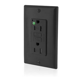 Leviton SmartlockPro GFCI Duplex Receptacle Outlet Extra Heavy-Duty Hospital Grade With Wall Plate Power Indication 15A 20A Feed-Through 125V Black (GFTR1-HFE)