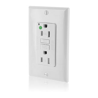 Leviton SmartlockPro GFCI Duplex Receptacle Outlet Extra Heavy-Duty Hospital Grade With Wall Plate Power Indication 15A 20A Feed-Through 125V White (GFTR1-HFW)