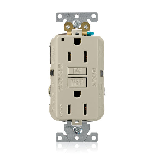 Leviton SmartlockPro Self-Test GFCI Duplex Receptacle Outlet Extra Heavy-Duty Industrial 15A 125V Back Or Side Wire Ivory (G5262-I)