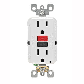 Leviton 15 Amp 125V Receptacle/Outlet 20 Amp Feed-Through Self-Test SmartlockPro Slim GFCI Black Test And Red Reset Buttons White (GFNT1-RW)