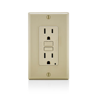 Leviton 15 Amp 125V Receptacle/Outlet 20 Amp Feed-Through Self-Test SmartlockPro Slim GFCI Monochromatic Back And Side Wired Ivory (GFNT1-MI)