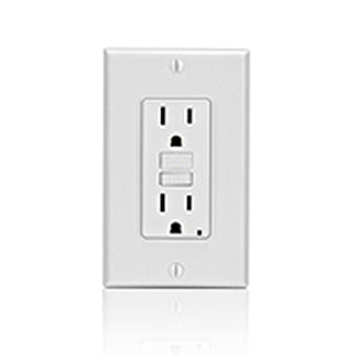 Leviton 15 Amp 125V Receptacle/Outlet 20 Amp Feed-Through Self-Test SmartlockPro Slim GFCI Monochromatic Back And Side Wired White (GFNT1-MW)
