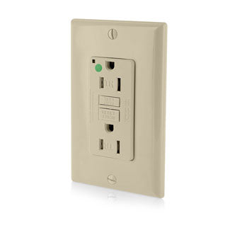 Leviton SmartlockPro GFCI Duplex Receptacle Outlet Extra Heavy-Duty Hospital Grade With Wall Plate Tamper-Resistant Power Indication Ivory (GFTR1-HGI)
