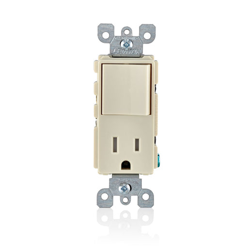 Leviton Tamper-Resistant Rocker Style Combination Decora Switch And Receptacle/Outlet 15a-120VAC Single-Pole Switch 15a-12 Premium Spec Grade Light Almond (T5625-T)