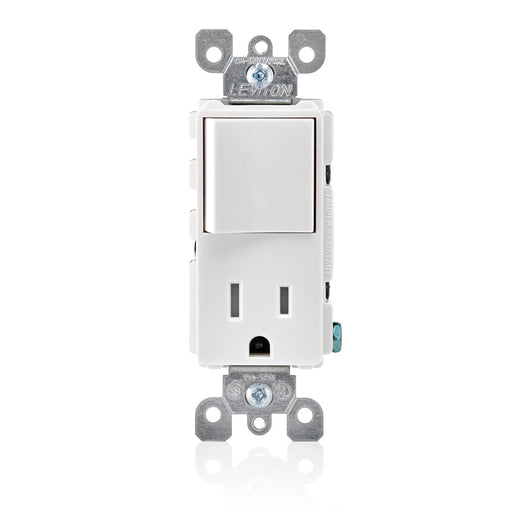Leviton Tamper-Resistant Rocker Style Combination Decora Switch And Receptacle/Outlet 15a-120VAC Single-Pole Switch 15a-12 Premium Spec Grade White (T5625-W)