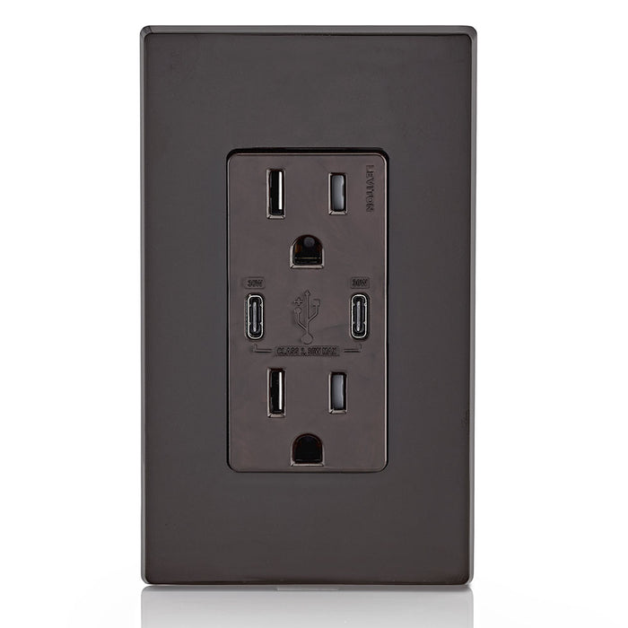Leviton Brown 15A Tamper-Resistant Receptacle USB Type C Charger (T5635-B)