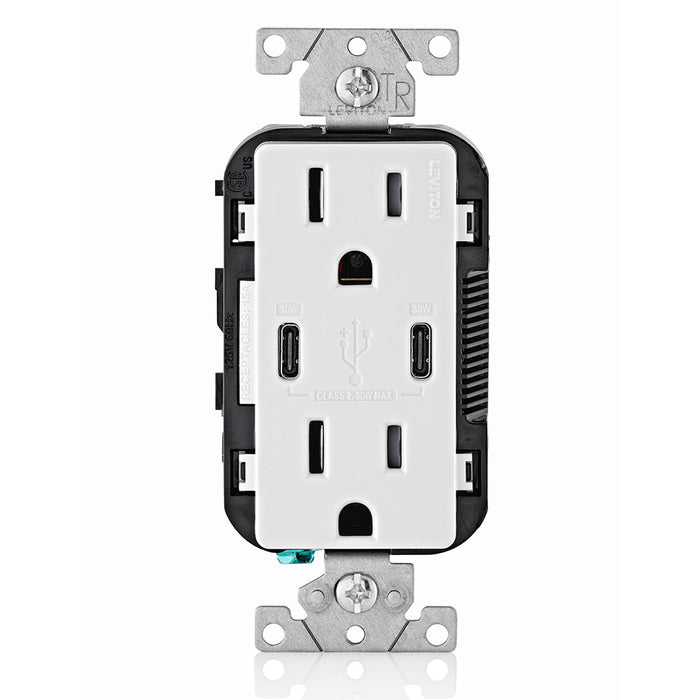 Leviton White 15A Tamper-Resistant Receptacle USB Type C Charger (T5635-W)