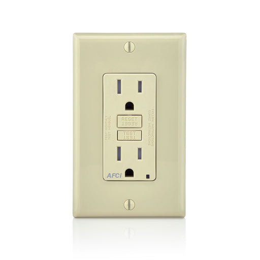 Leviton 15 Amp 125V At Receptacle/Outlet 20 Amp Feed-Through Tamper-Resistant AFCI Receptacle/Outlet Monochromatic Back And Side Wired Ivory (AFTR1-I)