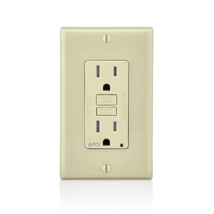 Leviton 15 Amp 125V At Receptacle/Outlet 20 Amp Feed-Through Tamper-Resistant AFCI Receptacle/Outlet Monochromatic Back And Side Wired Ivory (AFTR1-I)