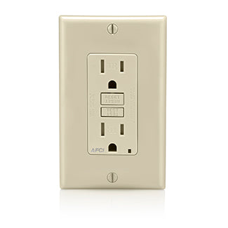Leviton 15 Amp 125V Receptacle/Outlet 20 Amp Feed-Through Tamper-Resistant AFCI Receptacle/Outlet Monochromatic Back And Side Wired Light Almond (AFTR1-T)