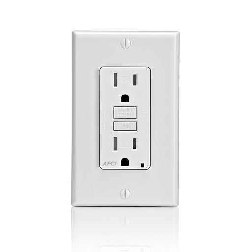 Leviton 15 Amp 125V Receptacle/Outlet 20 Amp Feed-Through Tamper-Resistant AFCI Receptacle/Outlet Monochromatic Back And Side Wired White (AFTR1-W)
