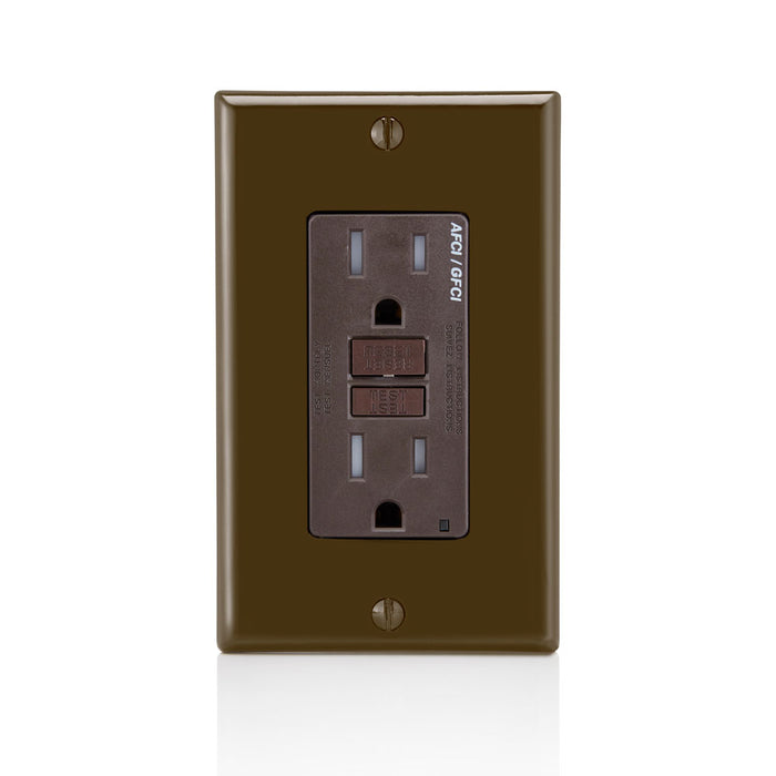 Leviton 15 Amp 125V Dual Function AFCI/GFCI Receptacle 20 Amp Feed-Through Tamper-Resistant Monochromatic Back And Side Wire Brown (AGTR1)