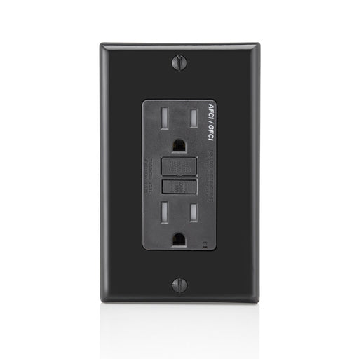 Leviton 15 Amp 125V Dual Function AFCI/GFCI Receptacle 20 Amp Feed-Through Tamper-Resistant Monochromatic Back And Side Wire Black (AGTR1-E)