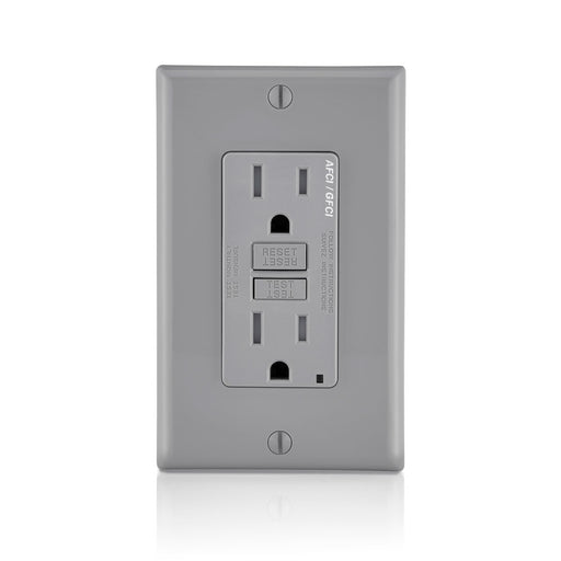 Leviton 15 Amp 125V Dual Function AFCI/GFCI Receptacle 20 Amp Feed-Through Tamper-Resistant Monochromatic Back And Side Wire Gray (AGTR1-GY)