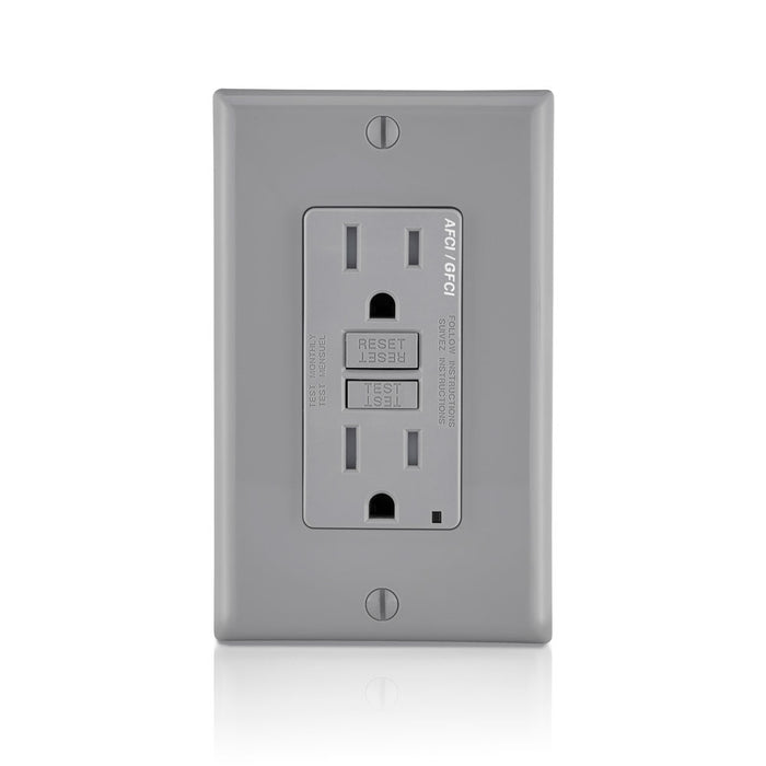 Leviton 15 Amp 125V Dual Function AFCI/GFCI Receptacle 20 Amp Feed-Through Tamper-Resistant Monochromatic Back And Side Wire Gray (AGTR1-GY)