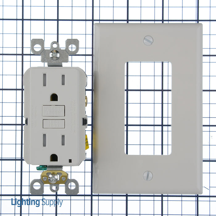 Leviton 15 Amp 125V Receptacle/Outlet 20 Amp Feed-Through Tamper-Resistant Self-Test SmartlockPro GFCI Monochromatic Back And Side Wired White (GFTR1-MW)