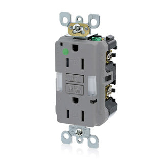 Leviton SmartlockPro GFCI Duplex Receptacle Outlet Heavy-Duty Hospital Grade Tamper-Resistant Power Indication 15 Amp 20 Amp Feed-Through 125V Gray (GFNL1-HGG)