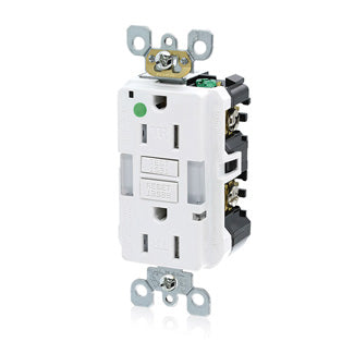 Leviton SmartlockPro GFCI Duplex Receptacle Outlet Heavy-Duty Hospital Grade Tamper-Resistant Power Indication 15 Amp 20 Amp Feed-Through 125V White (GFNL1-HGW)