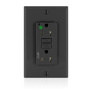 Leviton AFCI Duplex Receptacle Outlet Heavy-Duty Hospital Grade With Wall Plate Tamper-Resistant 15 Amp 20 Amp Feed-Through 125V Black (AFTR1-HGE)