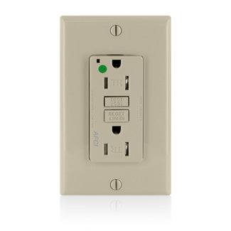 Leviton AFCI Duplex Receptacle Outlet Heavy-Duty Hospital Grade With Wall Plate Tamper-Resistant 15 Amp 20 Amp Feed-Through 125V Ivory (AFTR1-HGI)