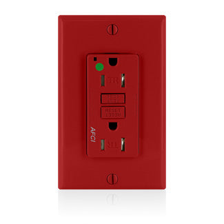 Leviton AFCI Duplex Receptacle Outlet Heavy-Duty Hospital Grade With Wall Plate Tamper-Resistant 15 Amp 20 Amp Feed-Through 125V Red (AFTR1-HGR)