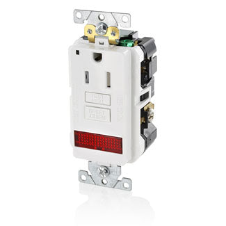 Leviton SmartlockPro GFCI Single Receptacle Outlet Extra Heavy-Duty Industrial Spec Grade Tamper-Resistant Pilot Light 15A 20A Feed-Through 125V White (GFPL1-PLW)