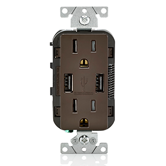 Leviton Combination Duplex Receptacle/Outlet And USB Charger 15 Amp 125V Decora Tamper-Resistant Receptacle/Outlet NEMA 5-15R Brown (T5632-B)