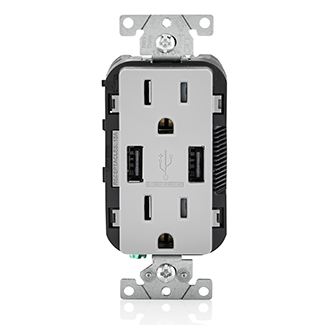 Leviton Combination Duplex Receptacle/Outlet And USB Charger 15 Amp 125V Decora Tamper-Resistant Receptacle/Outlet NEMA 5-15R Gray (T5632-GY)