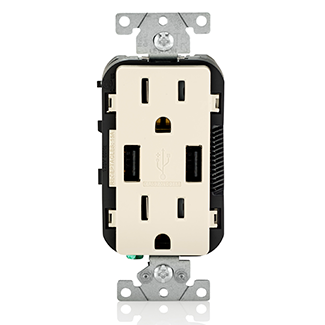 Leviton Combination Duplex Receptacle/Outlet And USB Charger 15 Amp 125V Decora Tamper-Resistant Receptacle/Outlet NEMA 5-15R Light Almond (T5632-T)