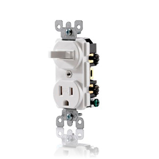 Leviton 15 Amp 120V Tamper-Resistant Duplex Style Single-Pole/5-15R AC Combination Switch Commercial Grade Grounding Side Wired Ivory (T5225-I)