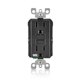 Leviton 15 Amp 125V Receptacle/Outlet 20 Amp Feed-Through Self-Test SmartlockPro Slim Weather-Resistant GFCI Monochromatic Back And Side Wired Black (GFWR1-E)