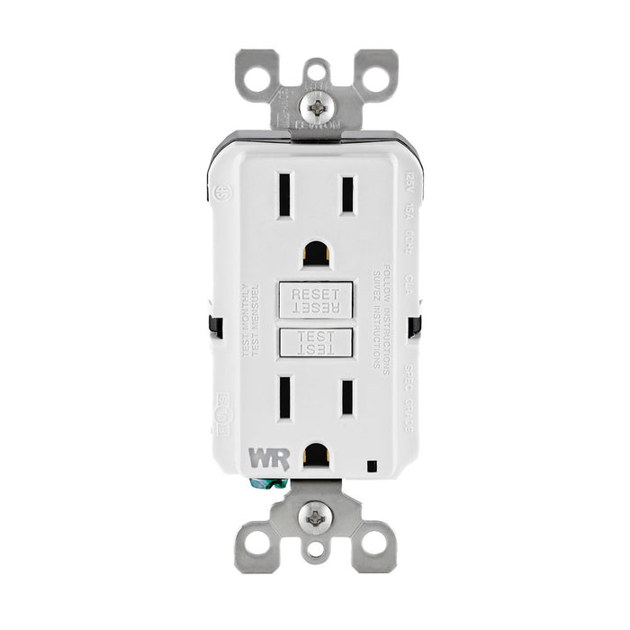 Leviton 15 Amp 125V Receptacle/Outlet 20 Amp Feed-Through Self-Test SmartlockPro Slim Weather-Resistant GFCI Monochromatic Back And Side Wired White (GFWR1-W)