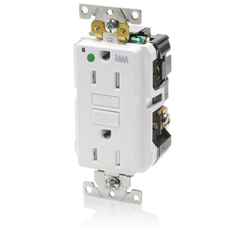 Leviton SmartlockPro GFCI Duplex Receptacle Outlet Extra Heavy-Duty Hospital Grade With Wall Plate Weather/Tamper-Resistant 15A 20A Feed-Through 125V White (GFWT1-HGW)