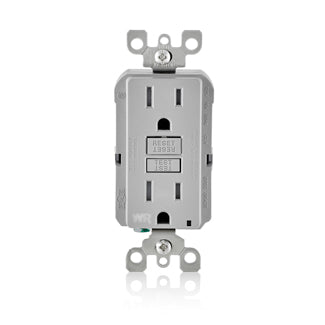 Leviton 15 Amp 125V Receptacle/Outlet 20 Amp Feed-Through Self-Test SmartlockPro Slim Weather And Tamper-Resistant GFCI Monochromatic Gray (GFWT1-GY)