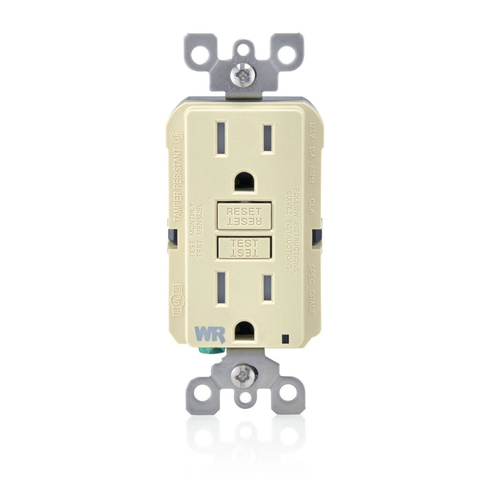 Leviton 15 Amp 125V Receptacle/Outlet 20 Amp Feed-Through Self-Test SmartlockPro Slim Weather And Tamper-Resistant GFCI Monochromatic Ivory (GFWT1-I)