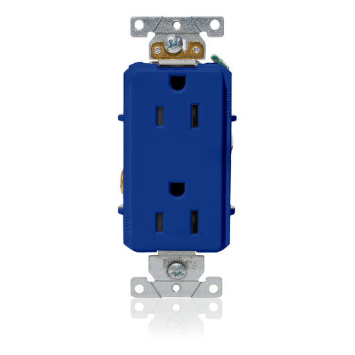 Leviton Decora Plus Duplex Receptacle Outlet Heavy-Duty Industrial Spec Grade Smooth Face 15 Amp 125V Back Or Side Wire Blue (16252-BU)