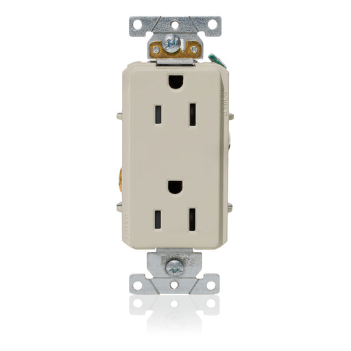 Leviton Decora Plus Duplex Receptacle Outlet Heavy-Duty Industrial Spec Grade Smooth Face 15 Amp 125V Back Or Side Wire Light Almond (16252-T)