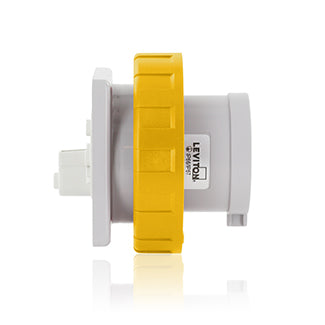 Leviton 16 Amp 100-130V 2P+E (2P 3W) Clock Position 4 IEC/EN 60309-1 And 60309-2 International Configuration Panel Mounting Inlet Yellow (W216-B4)