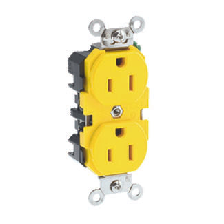 Leviton Duplex Receptacle Outlet Extra Heavy-Duty Industrial Spec Grade Corrosion-Resistant Smooth Face 15 Amp 125V Yellow (52CM-62)