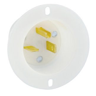 Leviton 20 Amp 125V NEMA 5-20P 2P 3W Flanged Inlet Receptacle Straight Blade Industrial Grade Grounding Back Wired White(15378-C)