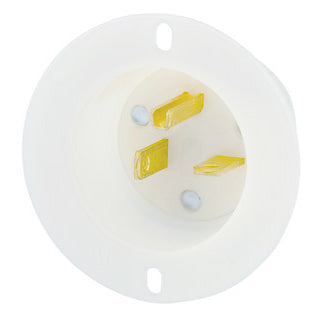 Leviton 20 Amp 250V NEMA 6-20P 2P 3W Flanged Inlet Receptacle Straight Blade Industrial Grade Grounding Back Wired Thermoplastic Nylon Strap White (5478-C)